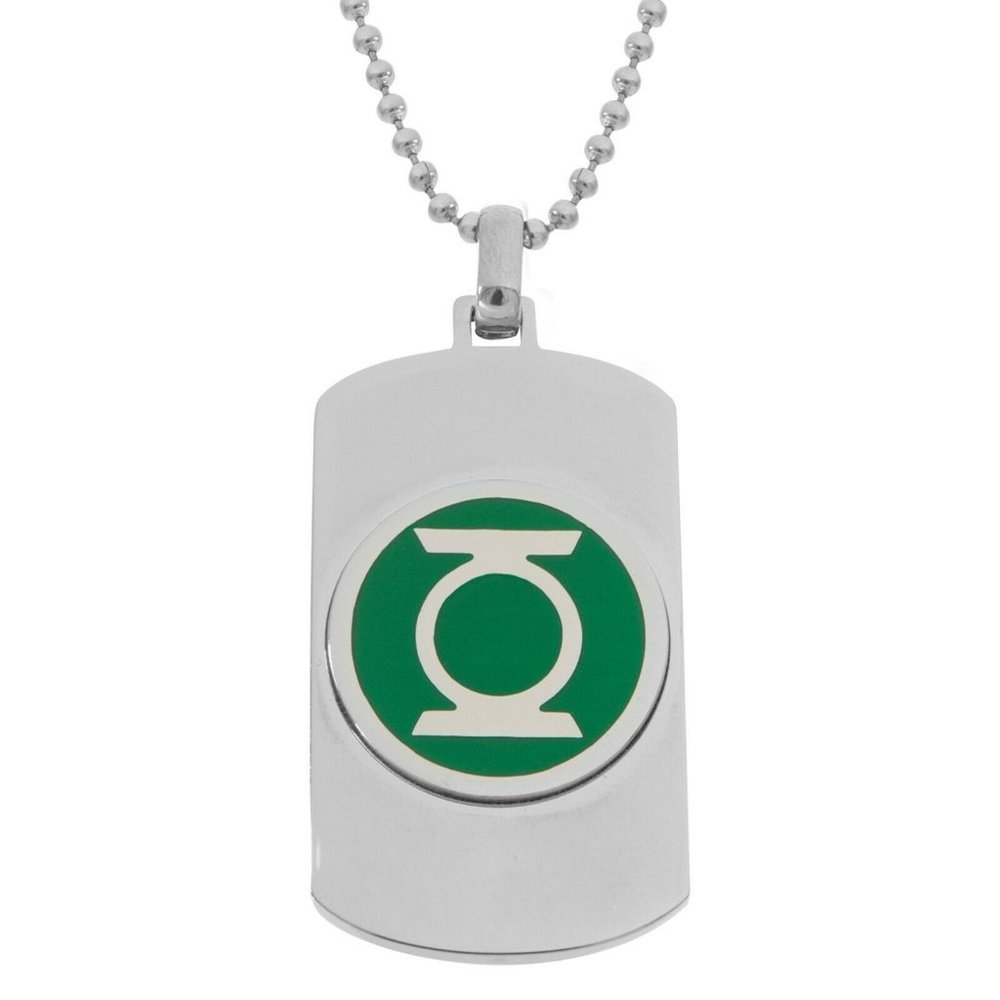 DC Comics Green Lantern Men's Stainless Steel Logo Dog Tag Pendant, 22"